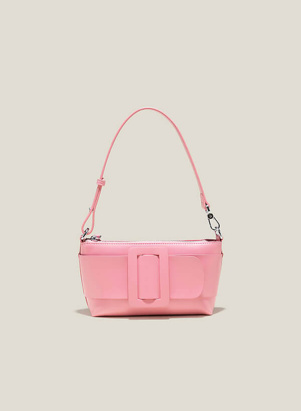 Túi đeo vai mini nhấn khóa gài giả kiểu - SHO 0237 - Màu hồng đậm
