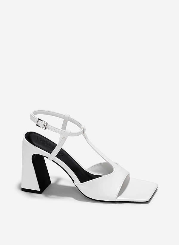 Giày sandals block heel t-strap cách điệu - SDN 0783 - Màu trắng - VASCARA