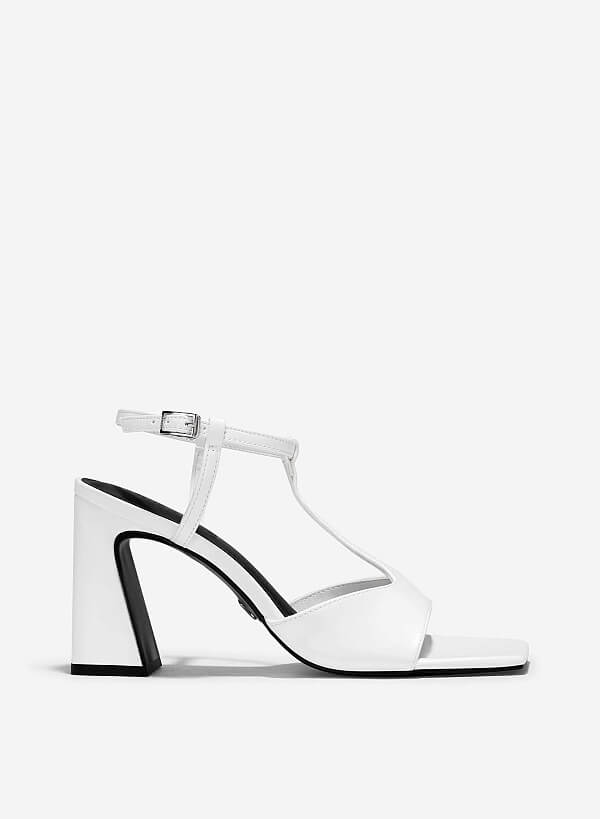 Giày sandals block heel t-strap cách điệu - SDN 0783 - Màu trắng - VASCARA