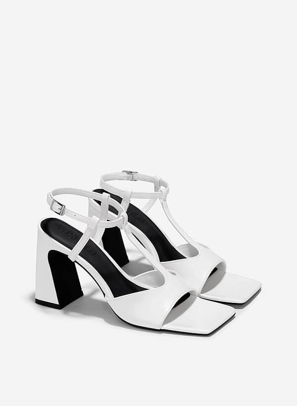 Giày sandals block heel t-strap cách điệu - SDN 0783 - Màu trắng - VASCARA