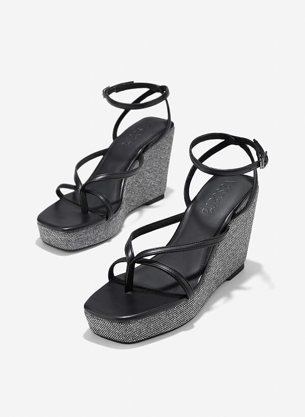 Giày sandals đế xuồng kẹp ngón - SDX 0447 - Màu đen - VASCARA