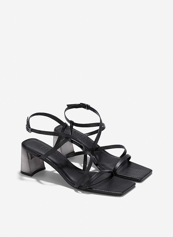 Giày strappy sandals vân kỳ đà - SDN 0796 - Màu đen - VASCARA