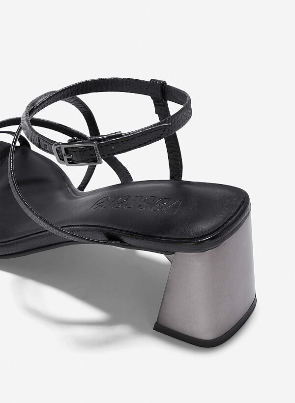 Giày strappy sandals vân kỳ đà - SDN 0796 - Màu đen - VASCARA