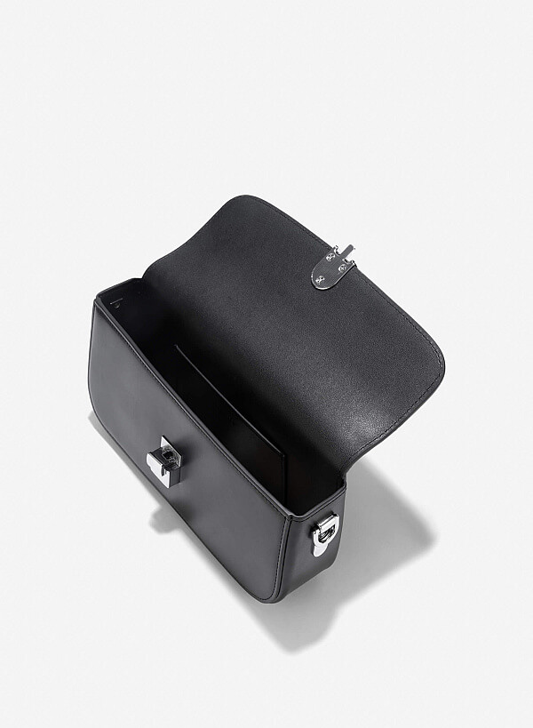 Túi đeo vai nắp gập nhấn khóa gài - SHO 0254 - Màu đen - VASCARA