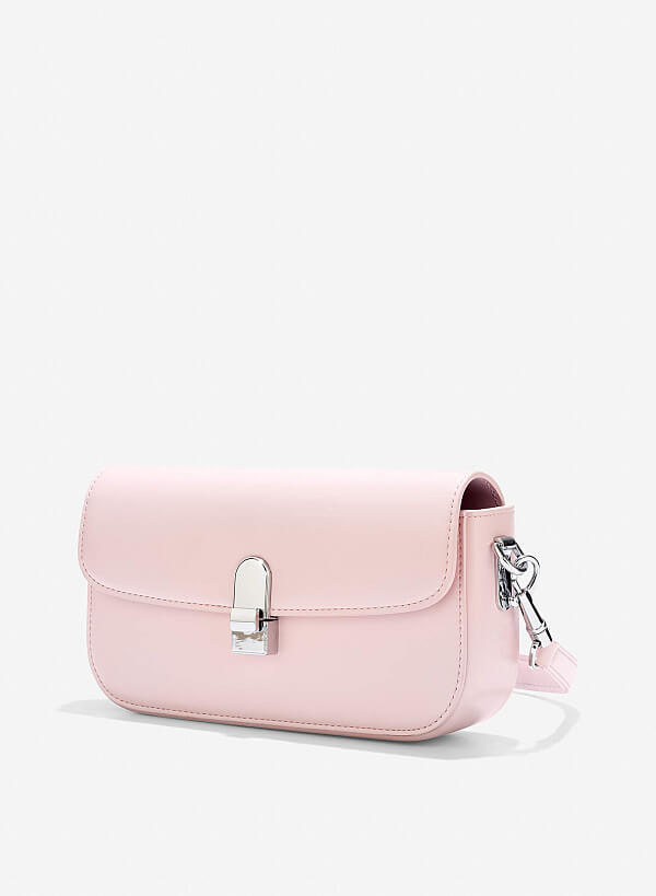 Túi đeo vai nắp gập nhấn khóa gài - SHO 0254 - Màu hồng nhạt - VASCARA