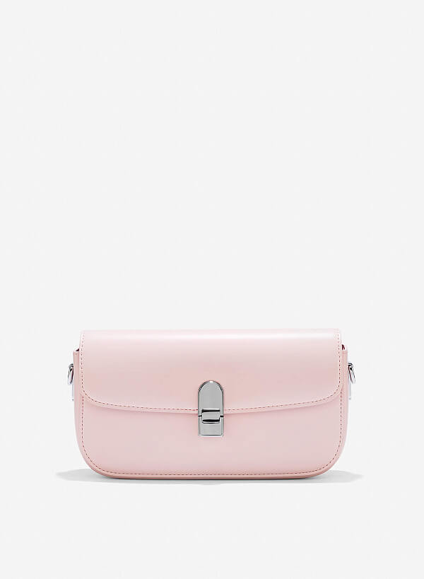 Túi đeo vai nắp gập nhấn khóa gài - SHO 0254 - Màu hồng nhạt