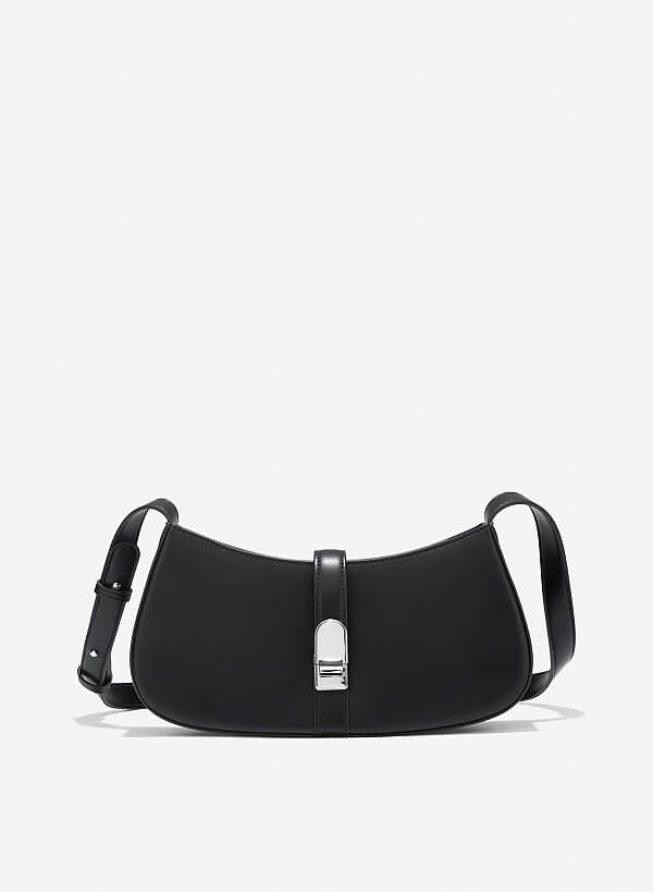 Túi tote đeo vai nhấn khóa gài - TOT 0160 - Màu đen
