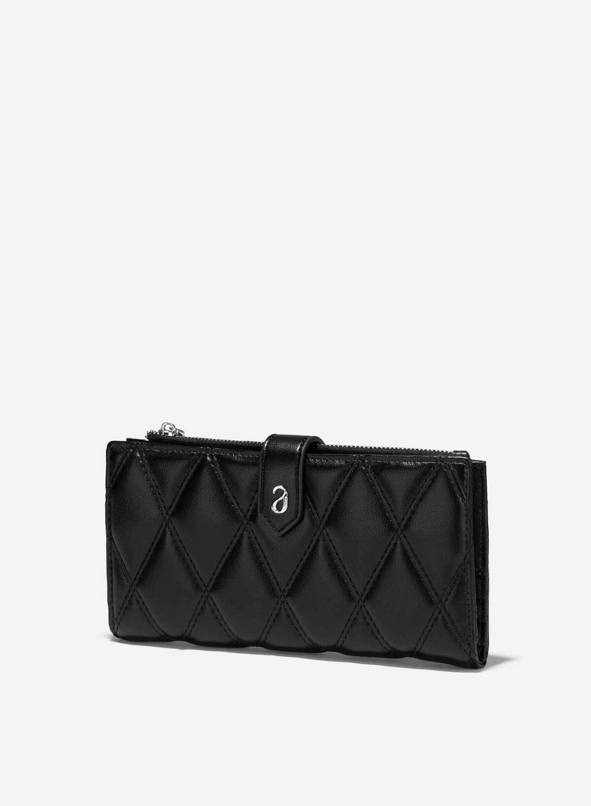Diamond-Shaped Quilted Wallet - WLL 0288 - Black - vascara.com
