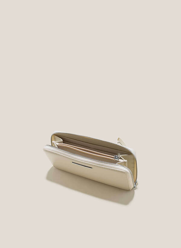 Minimalist Zip-Around Wallet - WLL 0276 - Cream - VASCARA