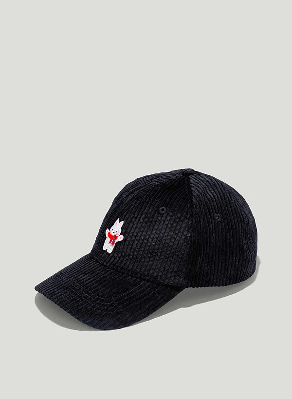 Winter Bunny Patterned Velvet Cap - CAP 0002 - Black