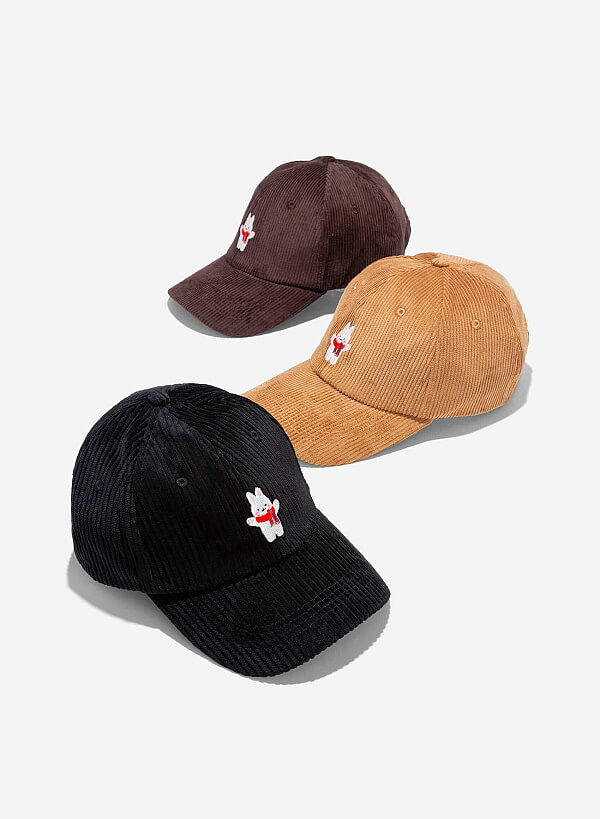 Winter Bunny Patterned Velvet Cap - CAP 0002 - Black - VASCARA