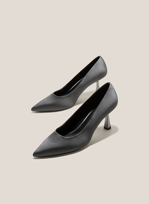 Alumiunum Effect Spool Heels Pumps - HIG 0625 - Gray - VASCARA