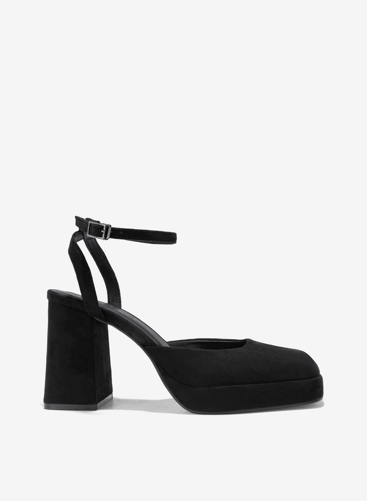 Ankle Strap Square-Toe Platform Pumps - HIG 0645 - Black - VASCARA