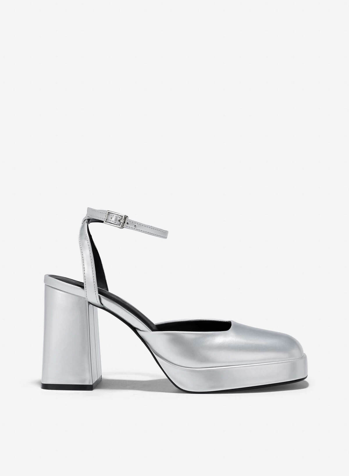Ankle Strap Square-Toe Platform Pumps - HIG 0645 - Silver - VASCARA