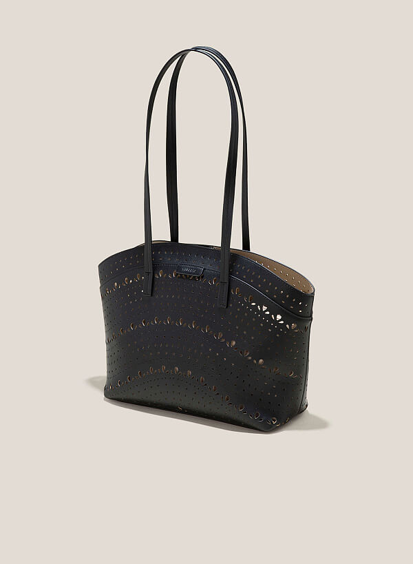 Laser Cut Pattern Accent Tote Bag - TTE 0135 - Black - VASCARA
