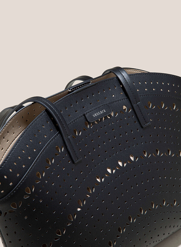 Laser Cut Pattern Accent Tote Bag - TTE 0135 - Black - VASCARA