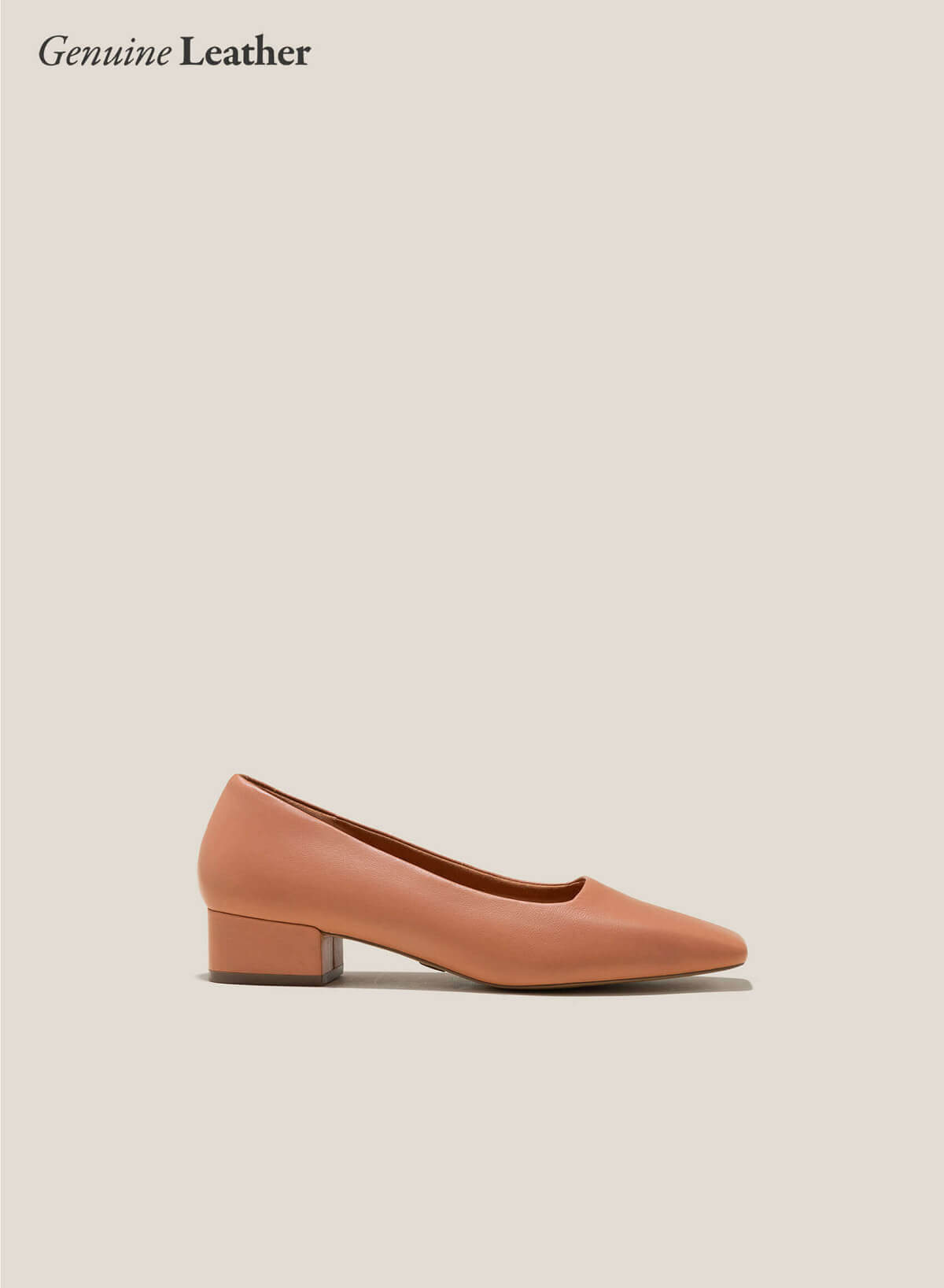 Leather Square-Toe Block Heel Pumps - HIG 0614 - Light Brown - VASCARA