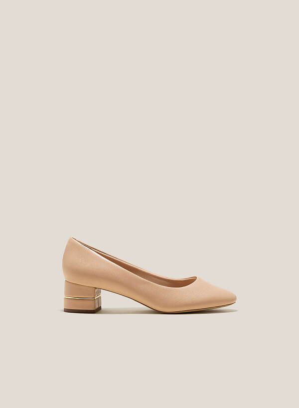 Lizard-Effect Round-Toe Pumps - HIG 0618 - Beige