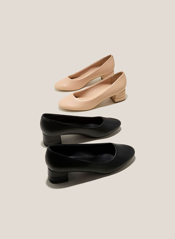 Lizard-Effect Round-Toe Pumps - HIG 0618 - Black - VASCARA