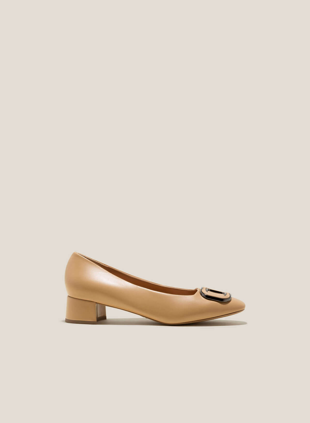 Lock Décor Square-Toe Block Heel Pumps - HIG 0615 - Beige - VASCARA