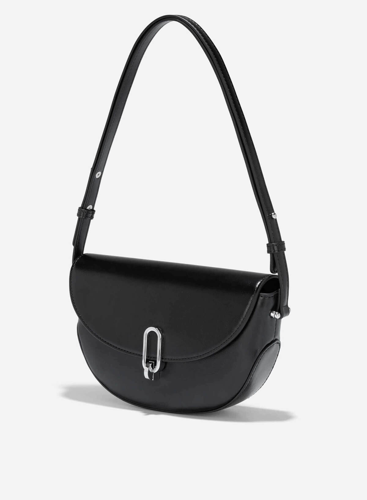 Metal Clasp Saddle Bag - MES 0238 - Black - vascara.com