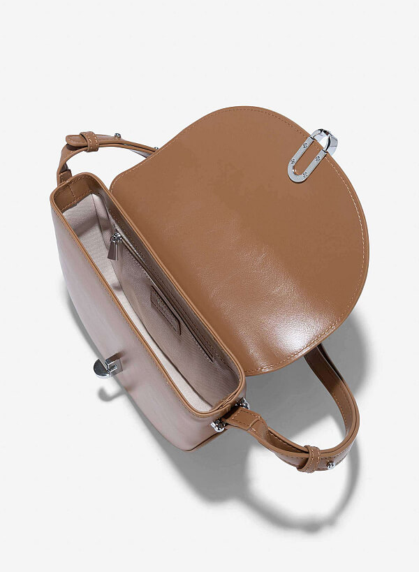 Metal Clasp Saddle Bag - MES 0238 - Dark Brown - VASCARA