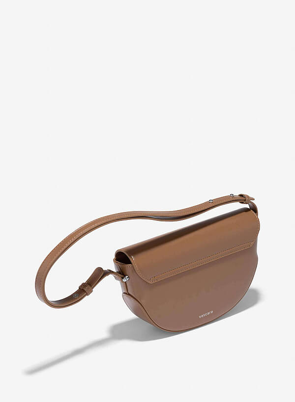 Metal Clasp Saddle Bag - MES 0238 - Dark Brown - VASCARA