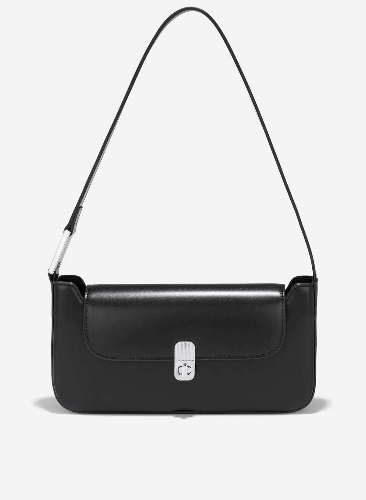 Metal Lock Décor Baguette Bag - MES 0243 - Black - vascara.com