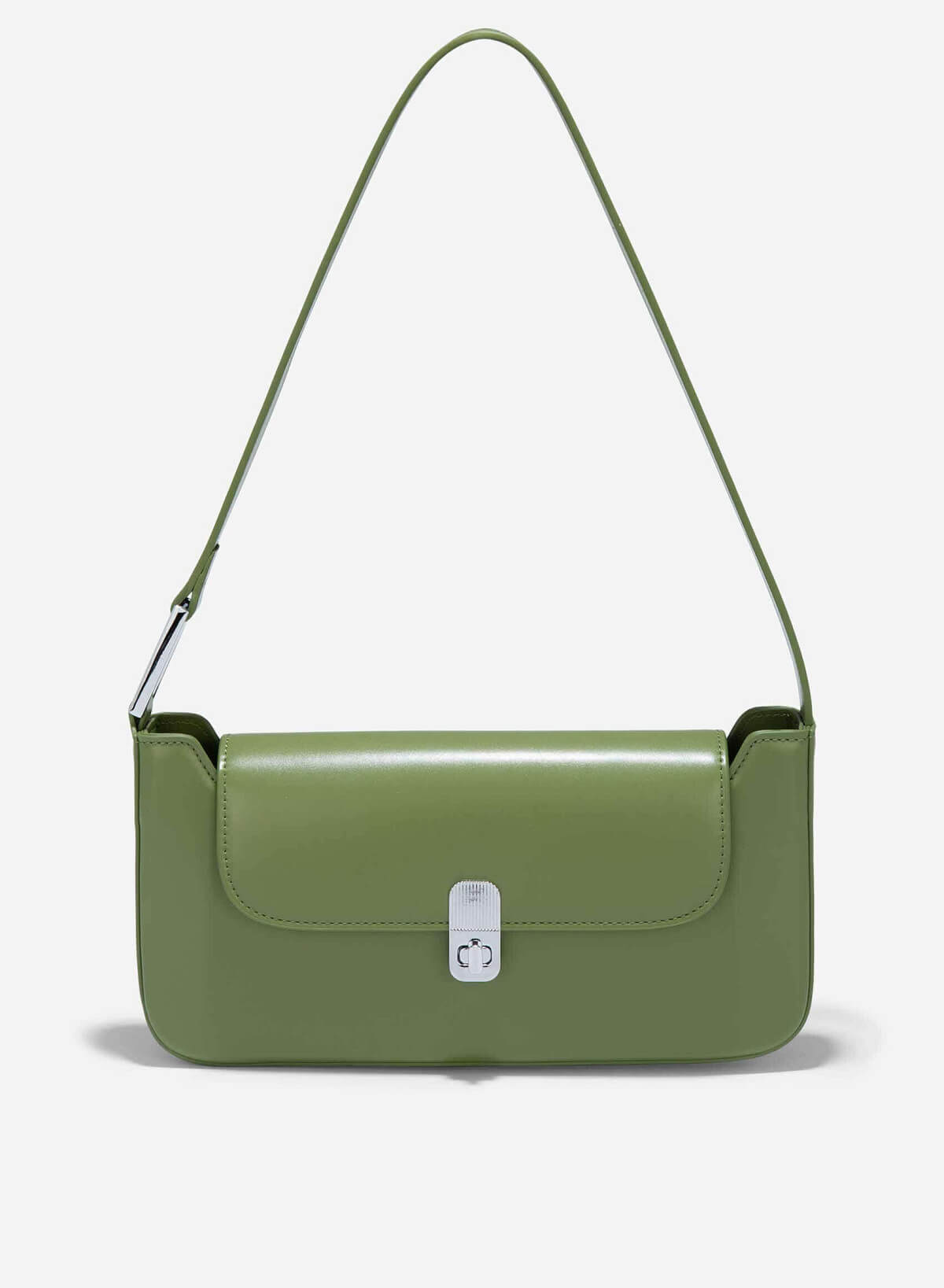 Metal Lock Décor Baguette Bag - MES 0243 - Green - vascara.com