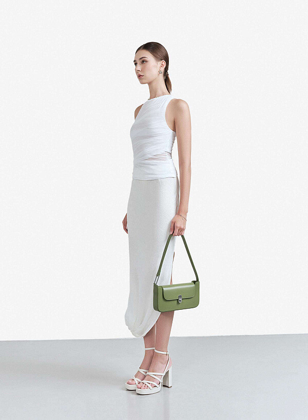 Metal Lock Décor Baguette Bag - MES 0243 - Green - VASCARA