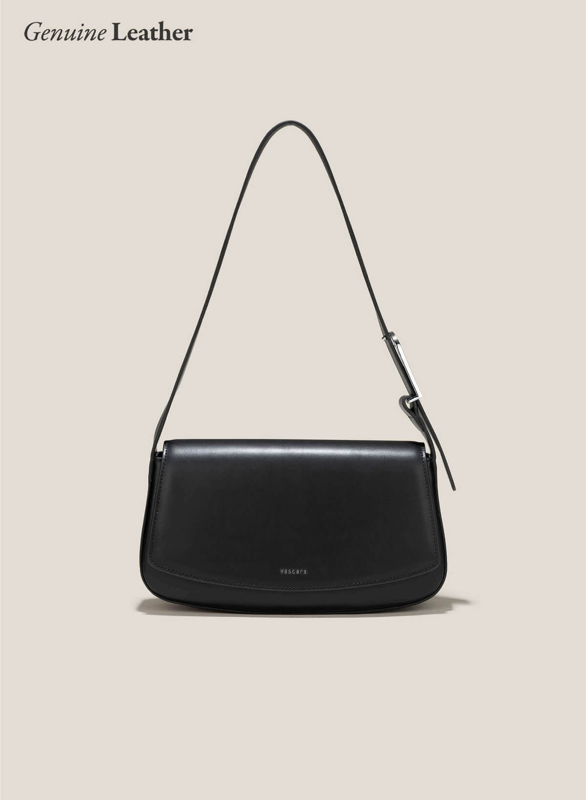 Metal Lock Décor Leather Shoulder Bag - MES 0242 - Black - VASCARA
