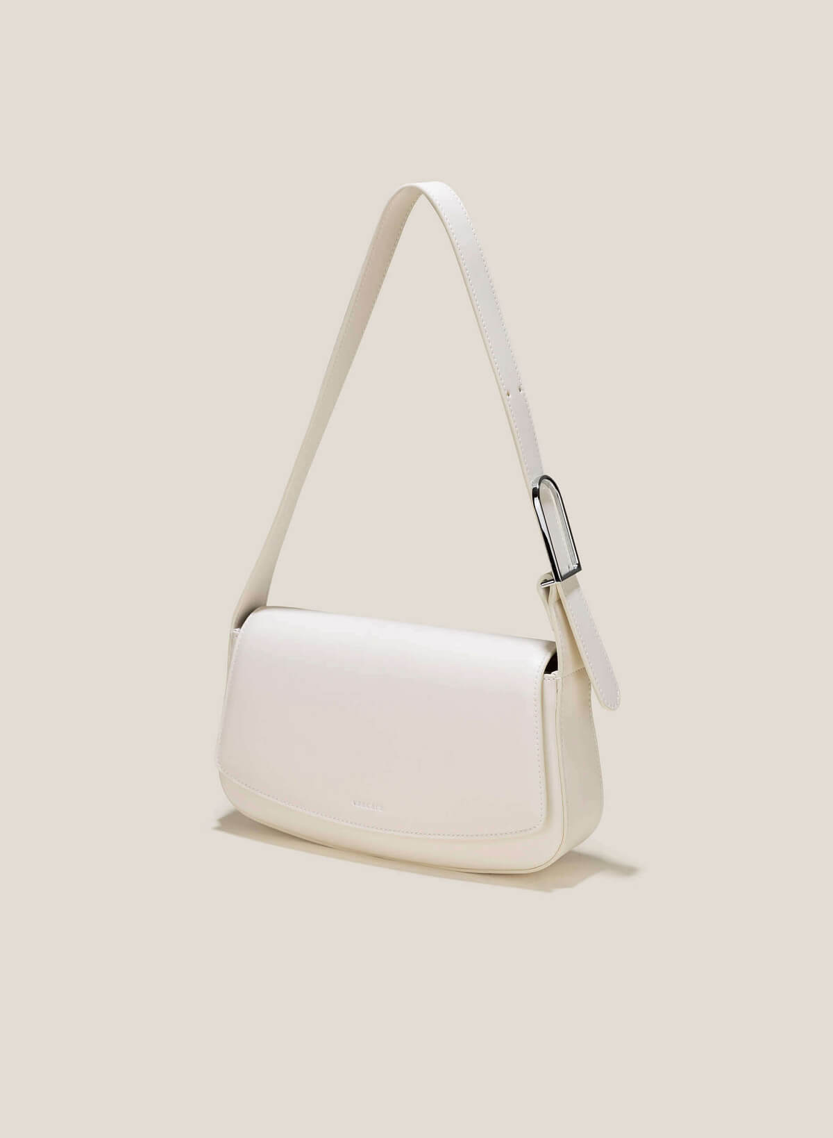 Metal Lock Décor Leather Shoulder Bag - MES 0242 - Cream - vascara.com