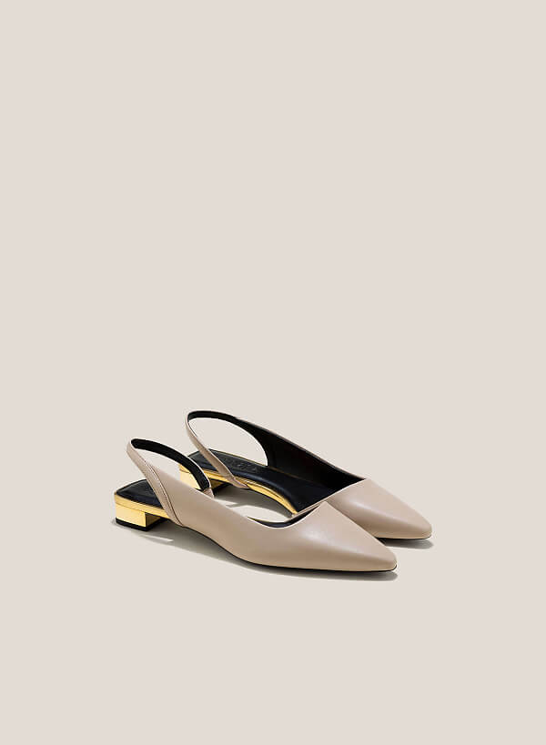 Metallic Accent Pointed-Toe Slingbacks - HIG 0598 - Beige - VASCARA
