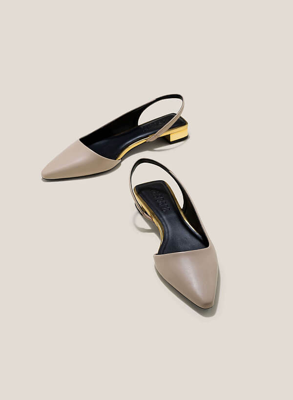 Metallic Accent Pointed-Toe Slingbacks - HIG 0598 - Beige - VASCARA