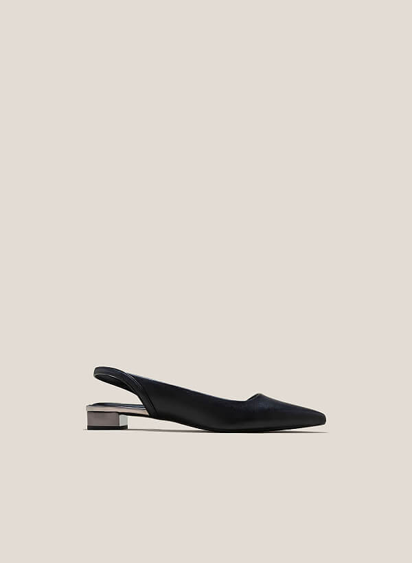 Metallic Accent Pointed-Toe Slingbacks - HIG 0598 - Black