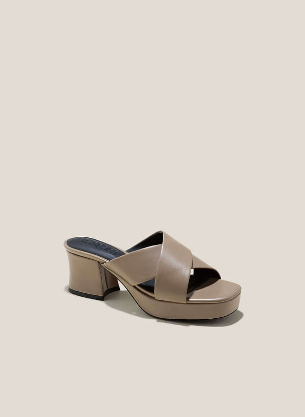 Platform Mules - MUL 0205 - Dark Beige - VASCARA