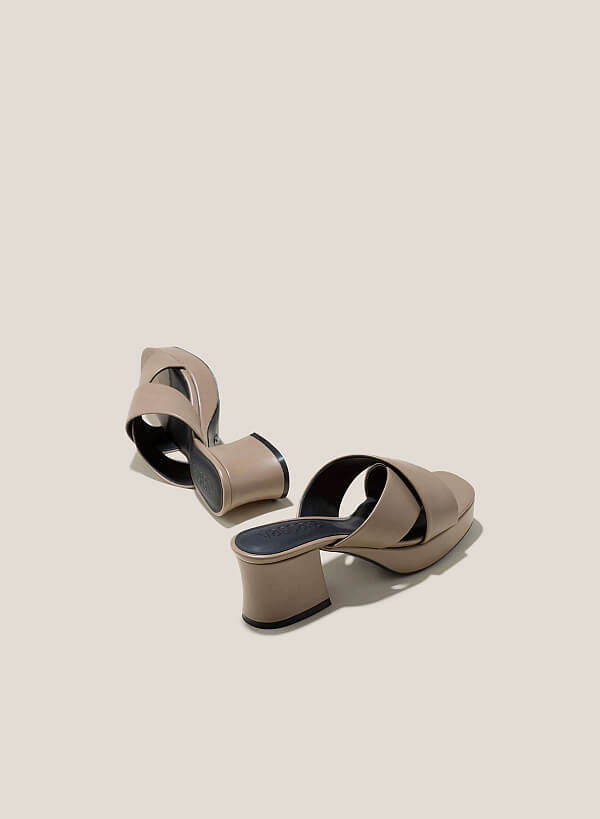 Platform Mules - MUL 0205 - Dark Beige - VASCARA