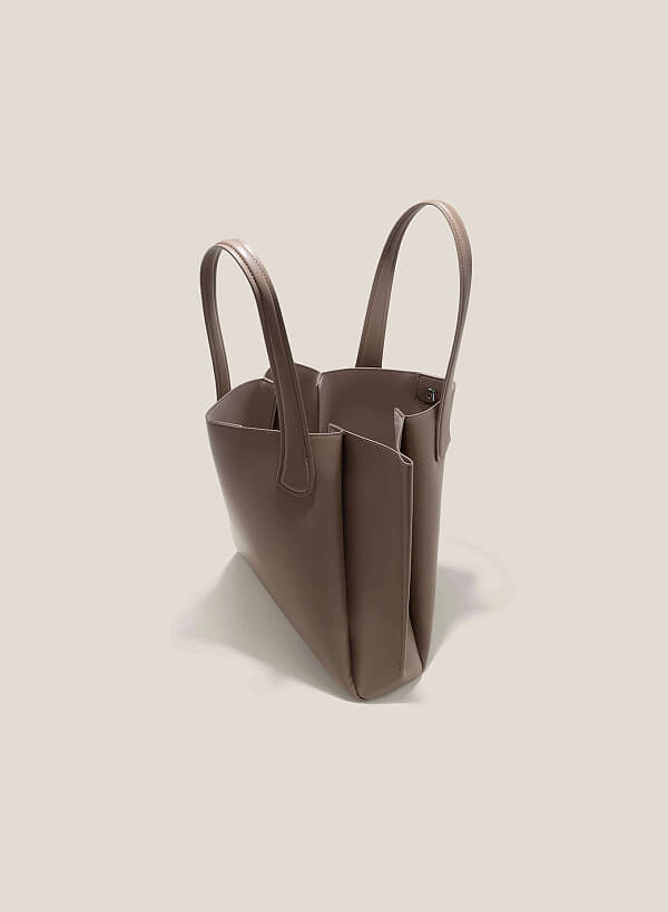 Pleated Oversized Tote Bag - TTE 0131 - Dark Beige - VASCARA