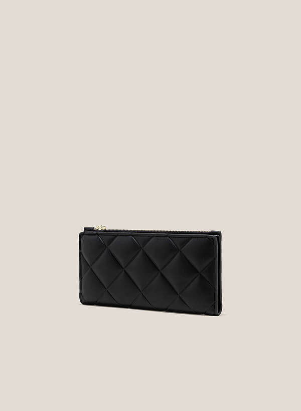 Quilted Block Pressed Wallet - WLL 0273 - Black - VASCARA