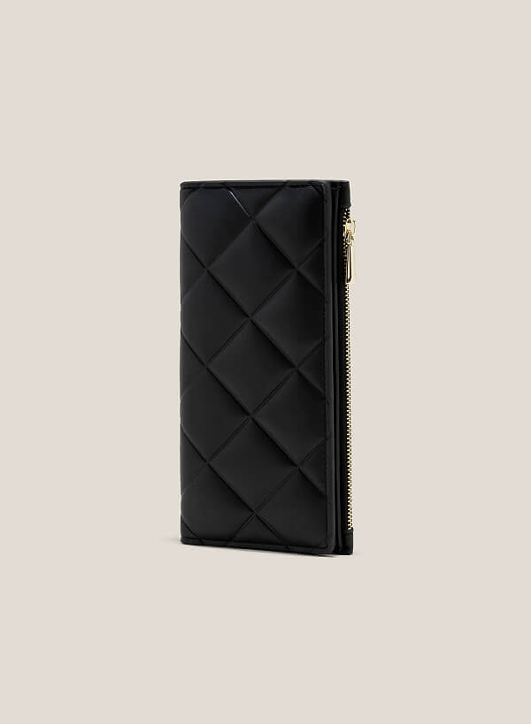 Quilted Block Pressed Wallet - WLL 0273 - Black - VASCARA