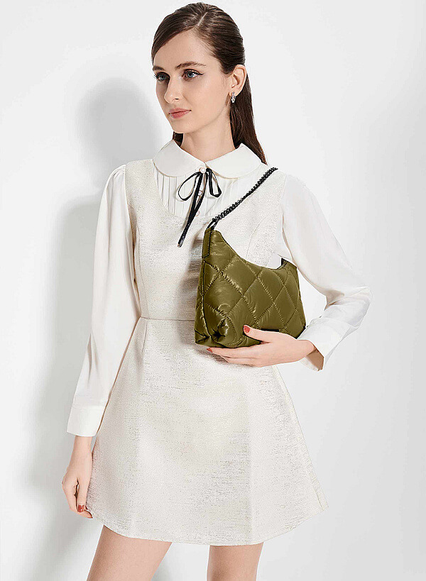 Quilted Chain Décor Shoulder Bag - MES 0232 - Olive - VASCARA
