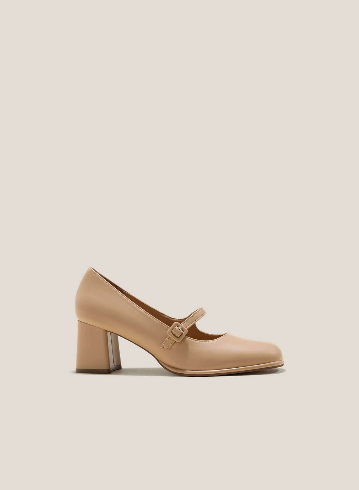 Round Toe Block Heel Mary Janes Shoes - HIG 0628 - Beige - VASCARA