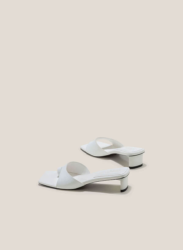 Square Toe Slide Mules - MUL 0197 - White - VASCARA