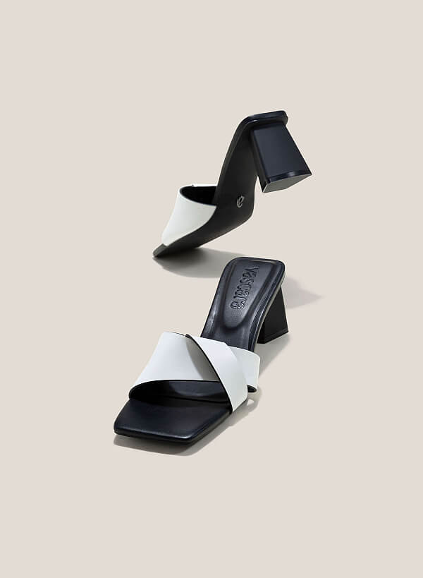 Square Toe Wide Strap Block Heel Mules - MUL 0199 - White - VASCARA