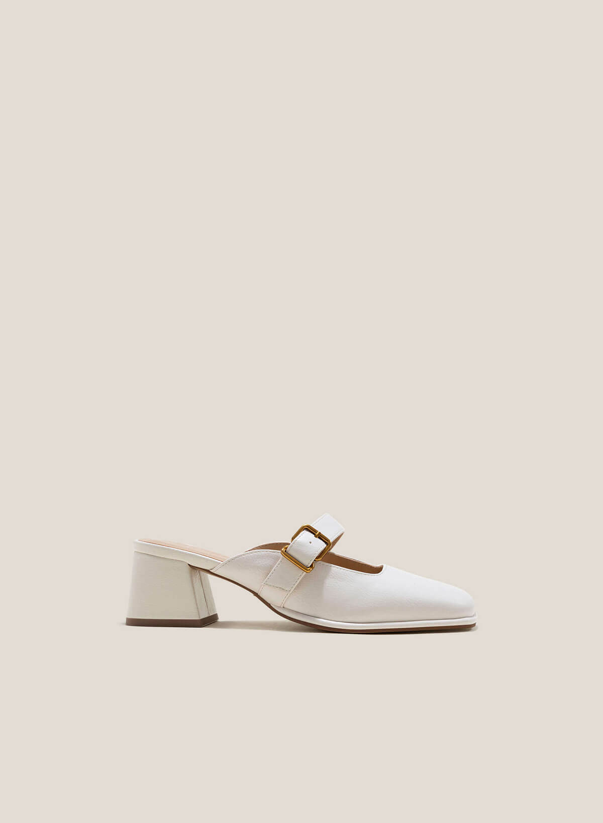 Squared-Toe Mary Janes Mules - MUL 0200 - Cream - VASCARA