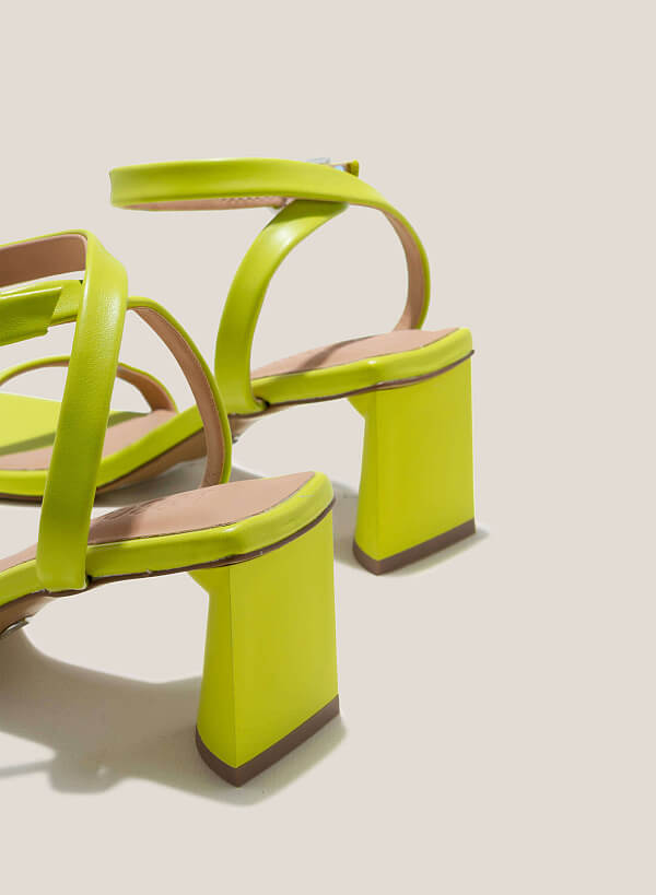 Stylized Block Heels Ankle Strap Sandals - PUM 0761 - Light Green - VASCARA