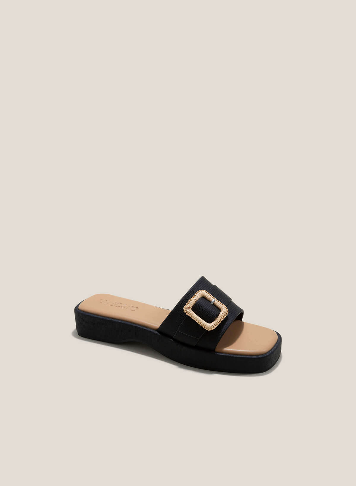 Wide Straps Woven Lock Décor Platform Slippers - FLI 0194 - Black - vascara.com