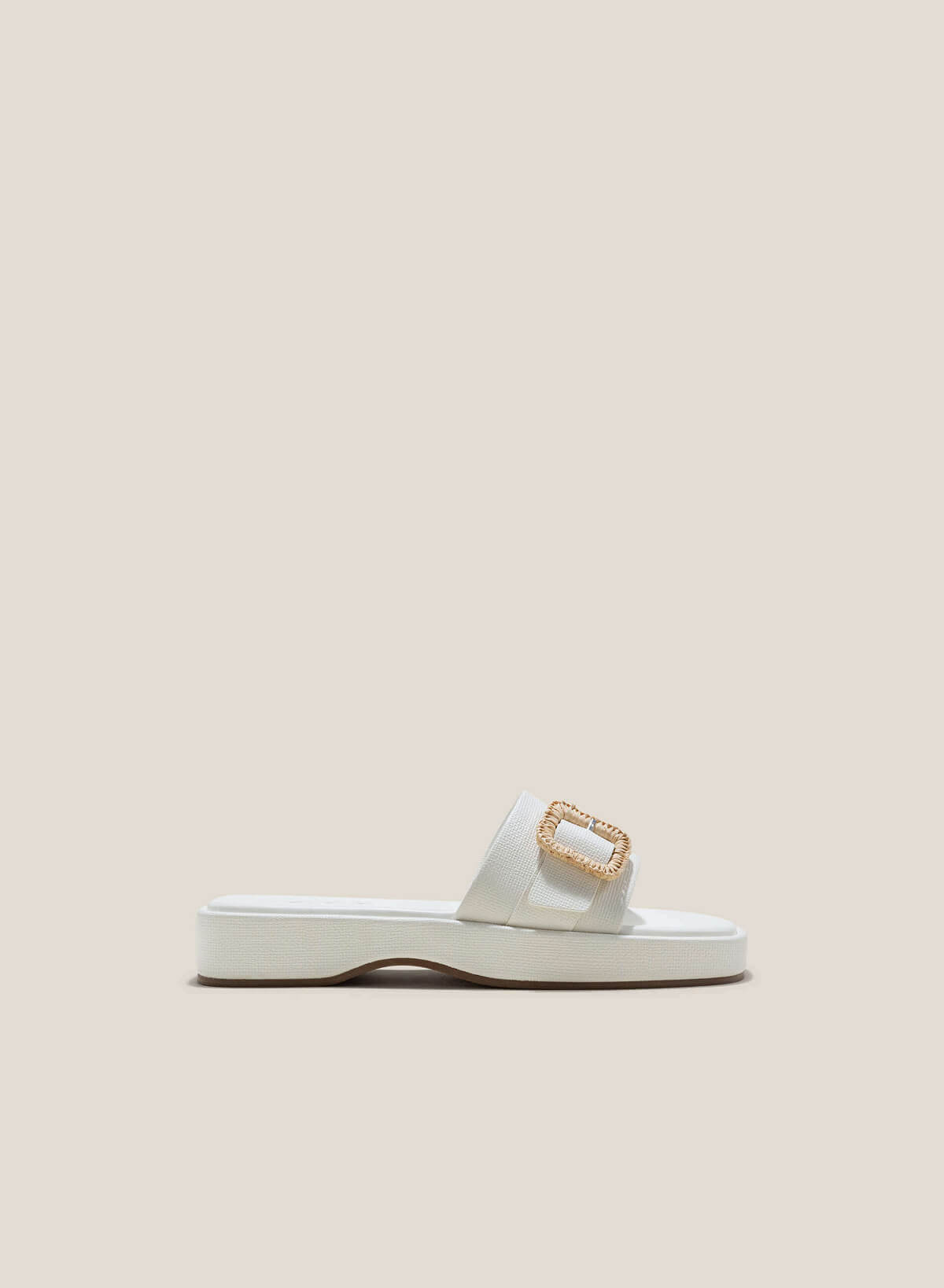Wide Straps Woven Lock Décor Platform Slippers - FLI 0194 - White - VASCARA