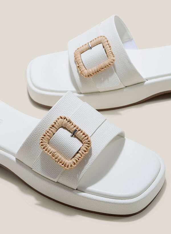 Wide Straps Woven Lock Décor Platform Slippers - FLI 0194 - White - VASCARA