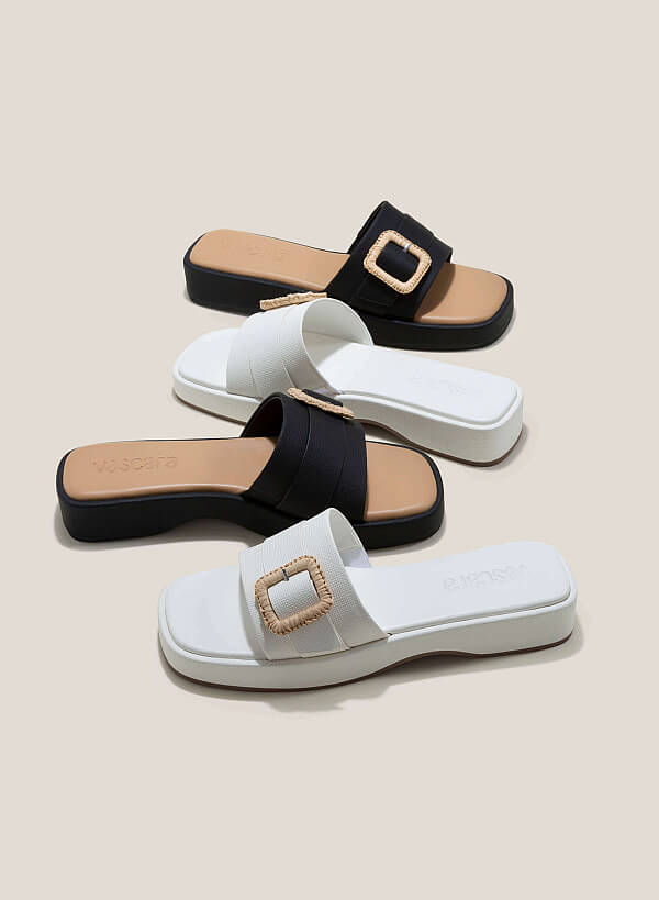 Wide Straps Woven Lock Décor Platform Slippers - FLI 0194 - White - VASCARA
